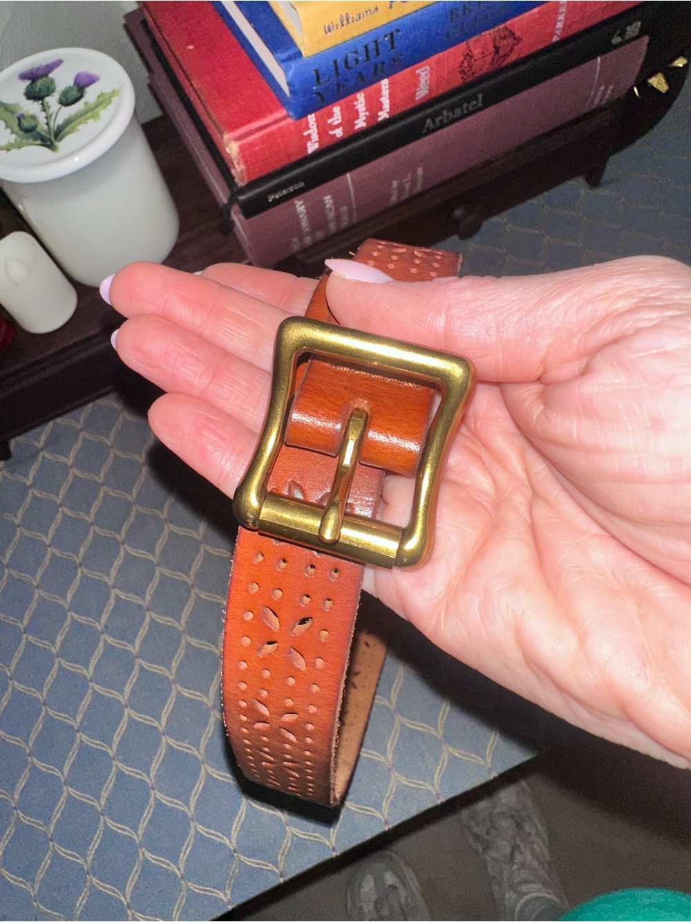 Leather Belt with Brass Buckle - Picture 3 of 6